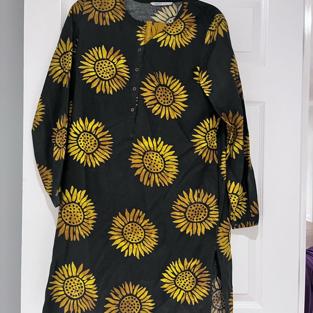 Pakistani indian salwar kameez Sunflower Print Black Dress
